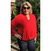 Kép 4/6 - Álló galléros, alul gumis, hosszú ujjas blúz - PIROS - 44-50-es méret