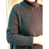 Kép 7/8 - Oldalt sliccelt - FEKETE -rövid  pulóver 48-52 méret