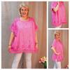 Kép 1/7 - Elegáns hímzett, csipke vállas és aljú blúz- MAGENTA - 48-52 méret