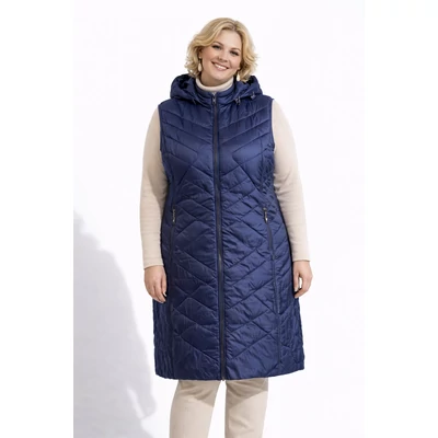 Hosszú, steppelt tavaszi mellény - INDIGÓ KÉK- színben 