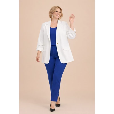 Elegáns, 1 gombos blézer - FEHÉR- 48-54 méret