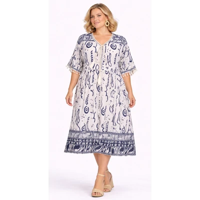 Flokon egyiptomi KÉK mintás ruha - 54-62 méret