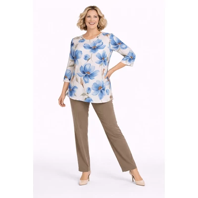 Virágmintás jégselyem felső - ÉGKÉK- 52-56 méret