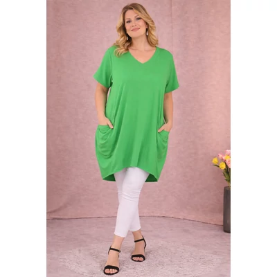 Lézervágott, V-nyakas, hagymatunika - ALMAZÖLD - 48-56 méret