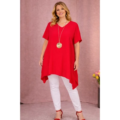 V-nyakas PRAKTIKUS blúz - PIROS - 48-54 méret
