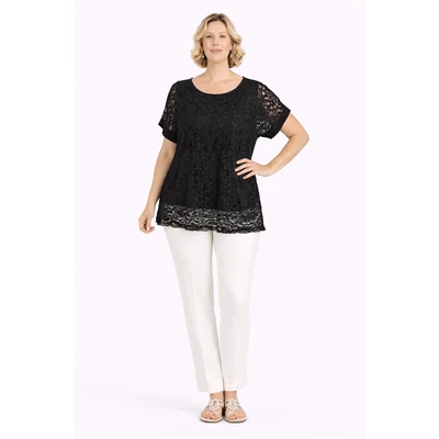Csipkeblúz pamut alsórésszel- FEKETE- 50-56 méret