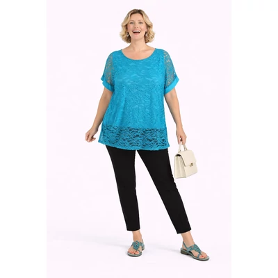 Csipkeblúz pamut alsórésszel- TÜRKIZ - 50-56 méret 