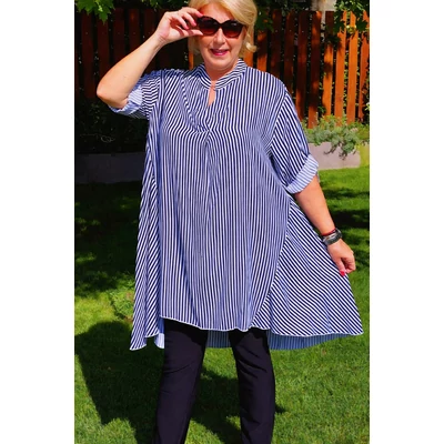 Szilvi kedvence SÖTÉTKÉK- fehér ingblúz   50 - 54 es méretig