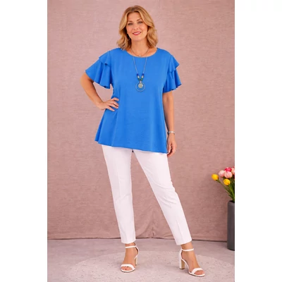 Dupla pillangó ujjas blúz - KIRÁLYKÉK- 48-54 méret