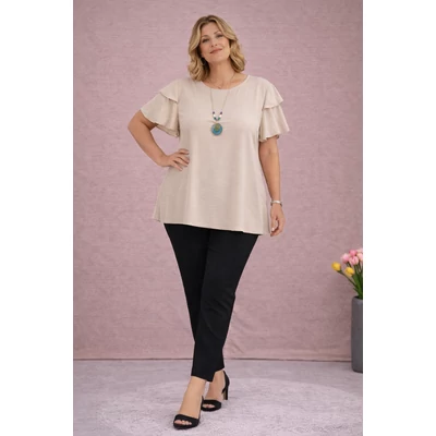 Dupla pillangó ujjas blúz - BÉZS- 48-54 méret