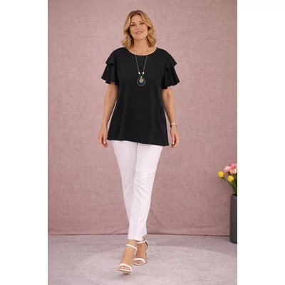 Dupla pillangó ujjas blúz - FEKETE- 48-54 méret