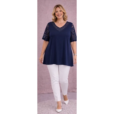 Csipkés ujjú, V-csipke nyakas tunika -SÖTÉTKÉK- 50-60 méret