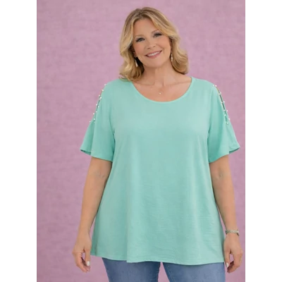 Nyitott gyöngyös ujjú blúz -MENTA- 50-58 méret