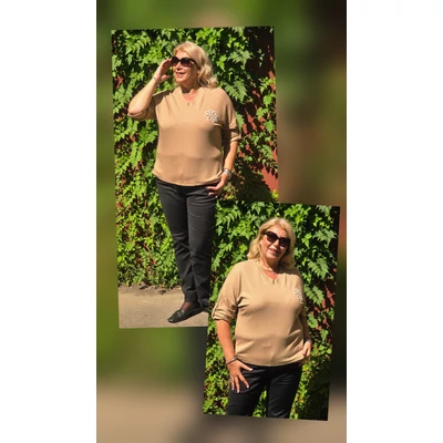 STRASSZOS&HORGOST virágos,  pulóver - MOGYORÓ - 44-52 méret