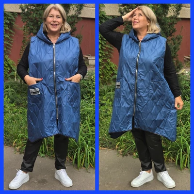 NYOMOTT steppelésű mellény - FARMERKÉK - 50-56 méret