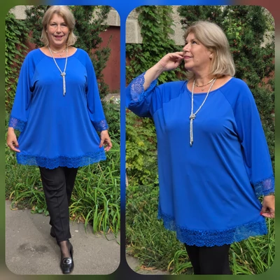 ALKALMI, csipke ujjas&aljú felső - KIRÁLYKÉK - 48-54 méret