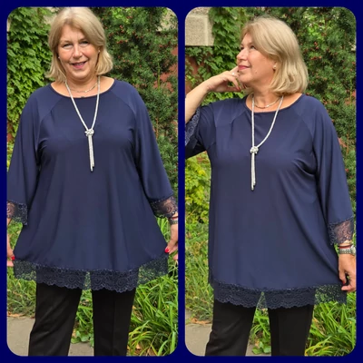 ALKALMI, csipke ujjas&aljú felső - SÖTÉTKÉK - 48-54 méret