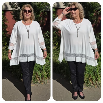 ALKALMI, csipke BETÉTES ujjas&aljú felső - FEHÉR - 48-54 méret