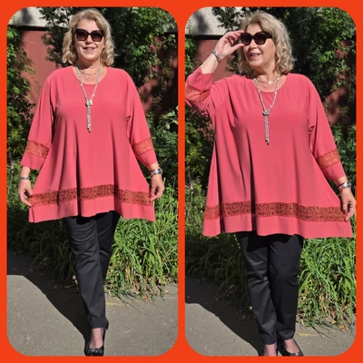 ALKALMI, csipke BETÉTES ujjas&aljú felső - TÉGLA - 48-54 méret