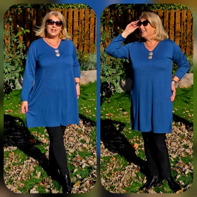 Kötött, dupla ARANY gombos egyberuha - PETROL - 46-52 méret