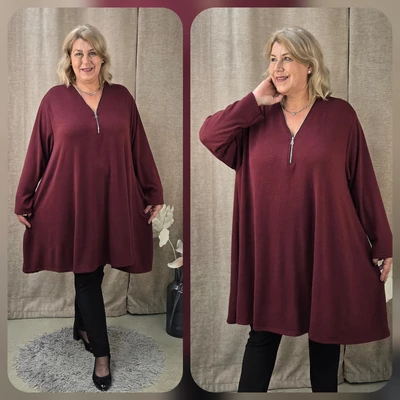 Elején CIPZÁRAS, kötött tunika - BORDÓ - 50-60 méret
