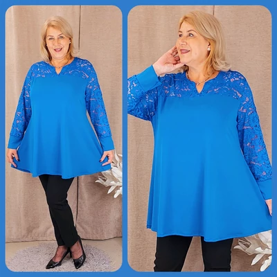 Csipke vállas+hosszú ujjas felső - KIRÁLYKÉK - 48-58 méret