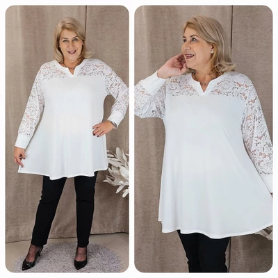 Csipke vállas+hosszú ujjas felső - FEHÉR - 48-58 méret