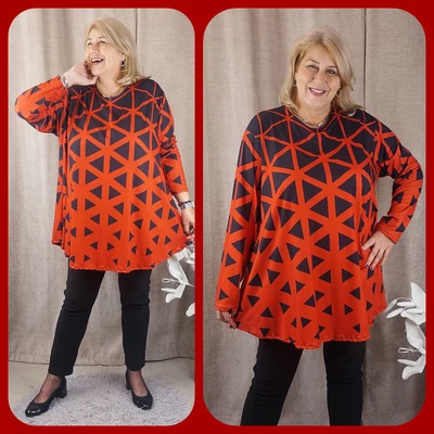 ANNA felső, FEKETE alap, POROS rács mintás - 48-56 méret