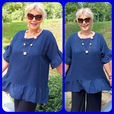 Kriszta pamutgéz blúz - SÖTÉTKÉK - 48 -56 méretig