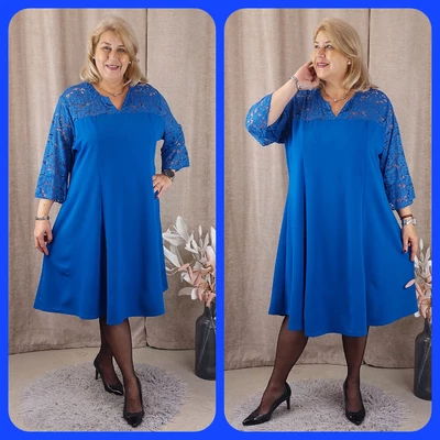 AMÁLIA Csipke vállas+ujjas egyberuha - KIRÁLYKÉK - 50-56 méret