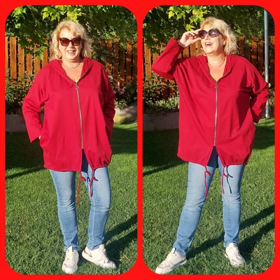 Kapucnis, zsebes szabadidő felső, BORDÓ 48-54-es méretben