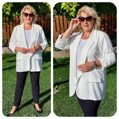 Elegáns, gyöngy díszítésű blézer - HÓFEHÉR - 48-54 méret