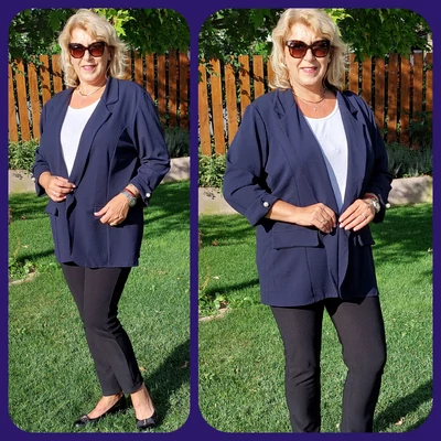 Elegáns, gyöngy díszítésű blézer - SÖTÉTKÉK - 48-54 méret