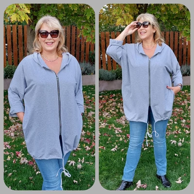 Kapucnis, zsebes szabadidő felső, SZÜRKE 48-54-es méretben