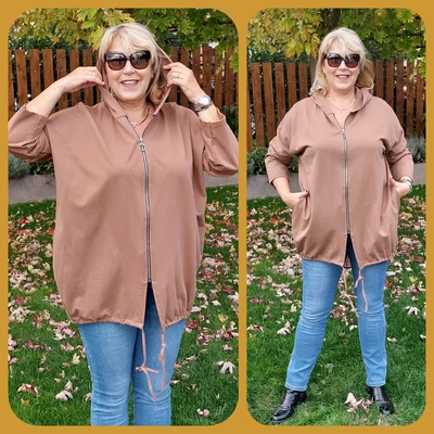 Kapucnis, zsebes szabadidő felső, MOGYORÓ 48-54-es méretben