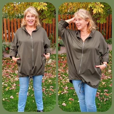 Kapucnis, zsebes szabadidő felső, KHAKI 48-54-es méretben