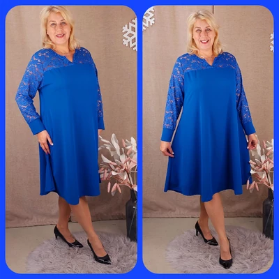 Csipke vállas+ujjas ALKALMI RUHA - KIRÁLYKÉK - 50-58 méret