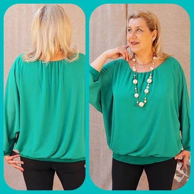 Muszlin, hosszú ujjú blúz - FŰZÖLD - 50-56-os méret*