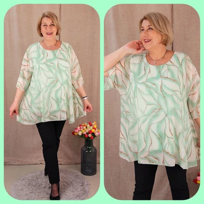 MÁRVÁNY mintás, muszlin blúz - MENTA - 48-54 méret