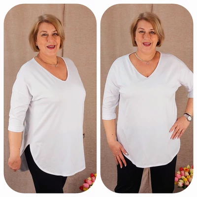 FEHÉR " V " nyakú pamut póló, 48-54-es méretig