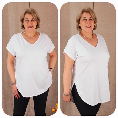 KLASSZIKUS V-nyakas pamut póló - FEHÉR - 48-54 méret