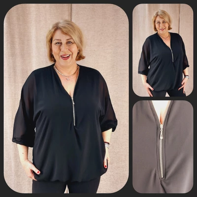 Muszlin, elöl CIPZÁRAS alul GUMIS felső - FEKETE - 42-48 méret