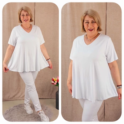 V-nyakas, A vonalú PAMUT felső - FEHÉR - 48-54 méret 