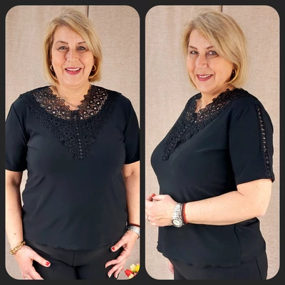 Rávarrt CSIPKE V-nyakas alkalmi felső FEKETE