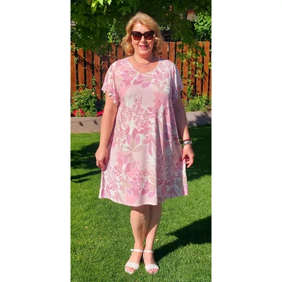 VIRÁG mintás, jégselyem tunika - PÚDER - 46-52 méret