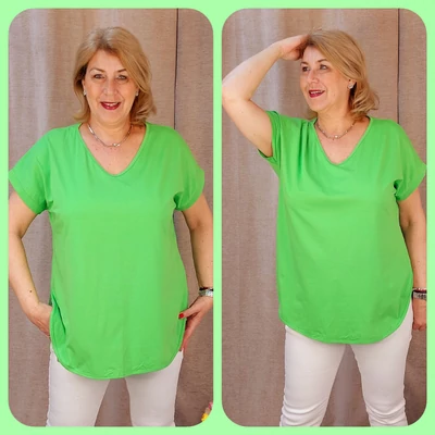 KLASSZIKUS V-nyakas pamut póló - ALMAZÖLD - 48-54 méret