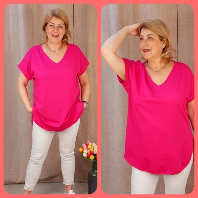 KLASSZIKUS V-nyakas pamut póló - MAGENTA - 48-54 méret