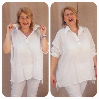 Galléros  lenvászon ing 3 gombos - HÓFEHÉR - 50-58 méret