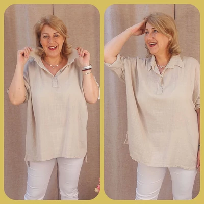 Galléros  lenvászon ing 3 gombos - BÉZS - 50-58 méret