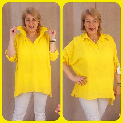 Galléros  lenvászon ing 3 gombos - KANÁRI SÁRGA - 50-58 méret